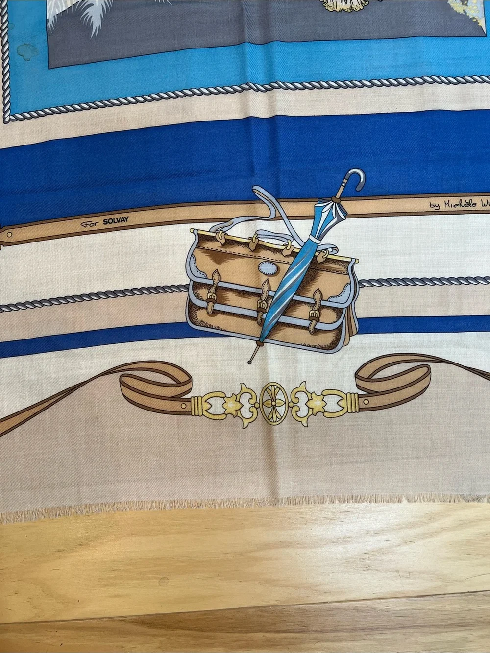 Blue and Cream Decorative -Style Square Scarf 52”X52”.